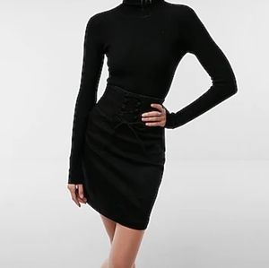 Express Denim Black Skirt w/Lace Corset detail